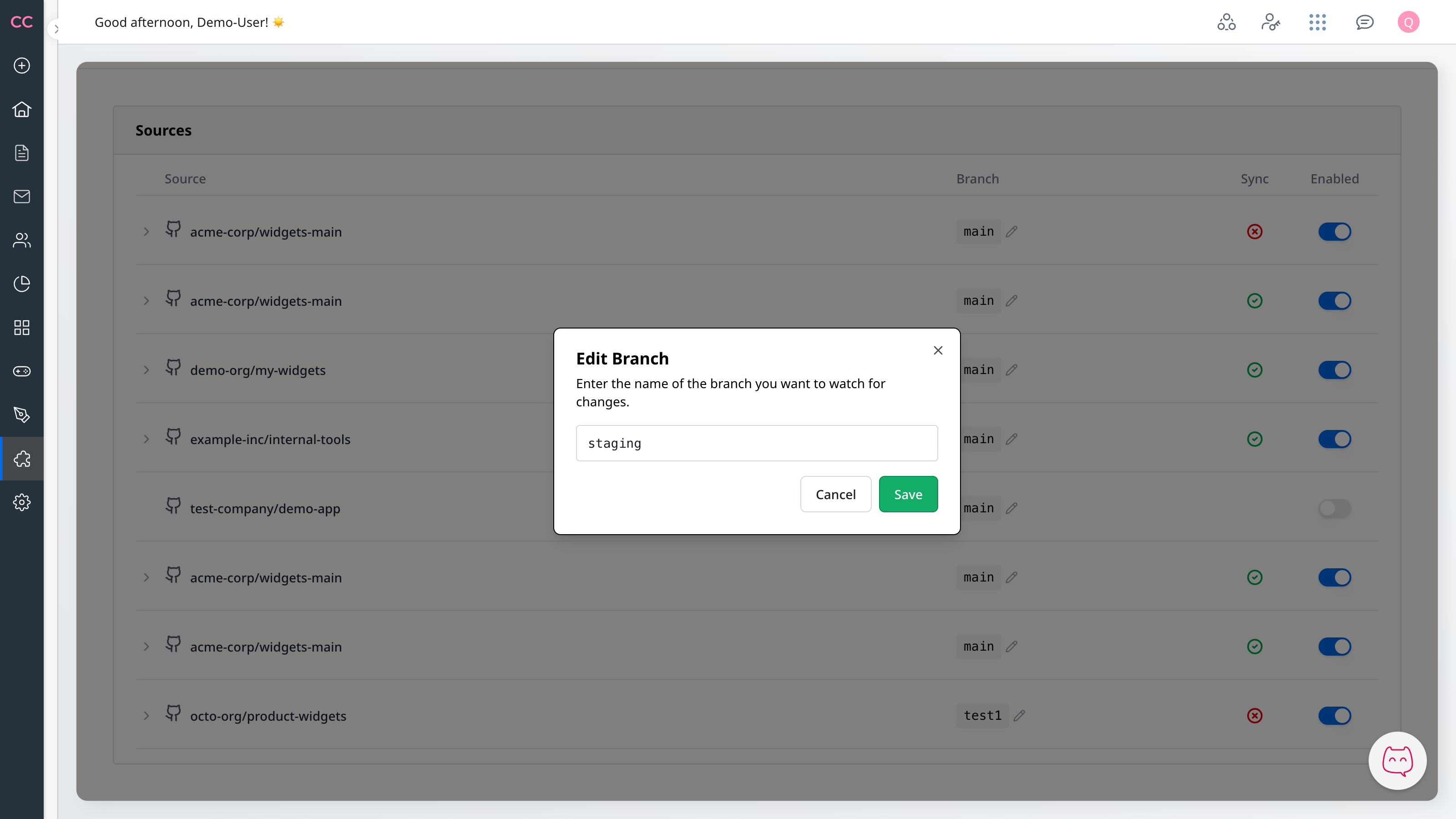 Changing the watched branch