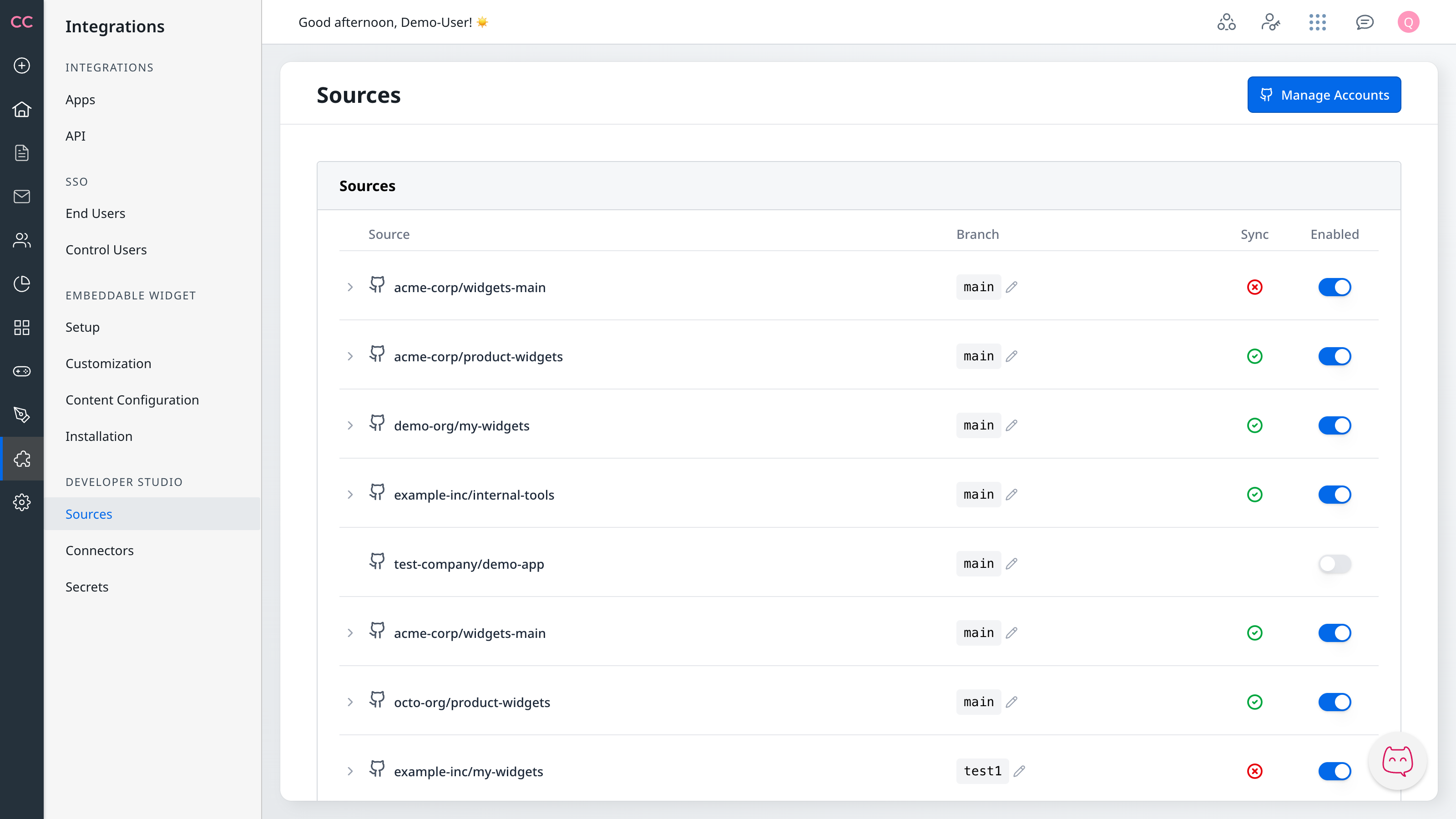 Screenshot placeholder: Sources settings page